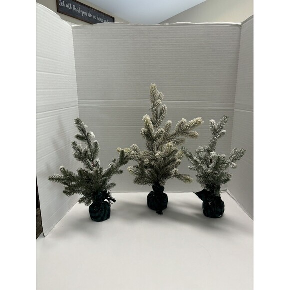 Lot of 3 Trees in Green & Black Buffalo Plaid Cloth wrapped Base - Picture 1 of 5